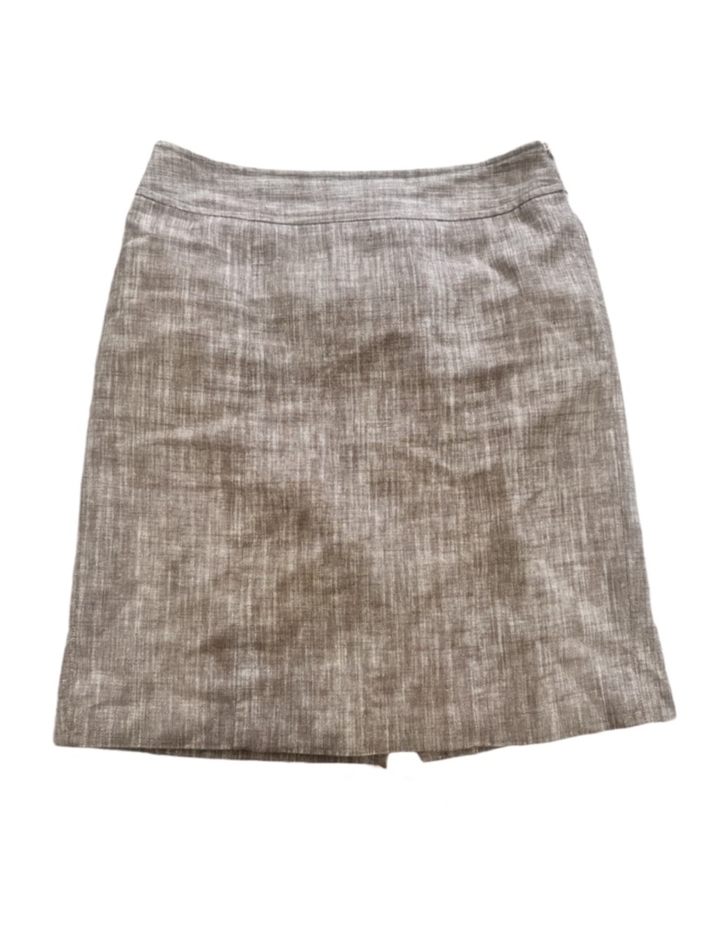 Ann Taylor Linen Blend Taupe Pencil Skirt Size 8 Lined Back Slit Work to Weekend